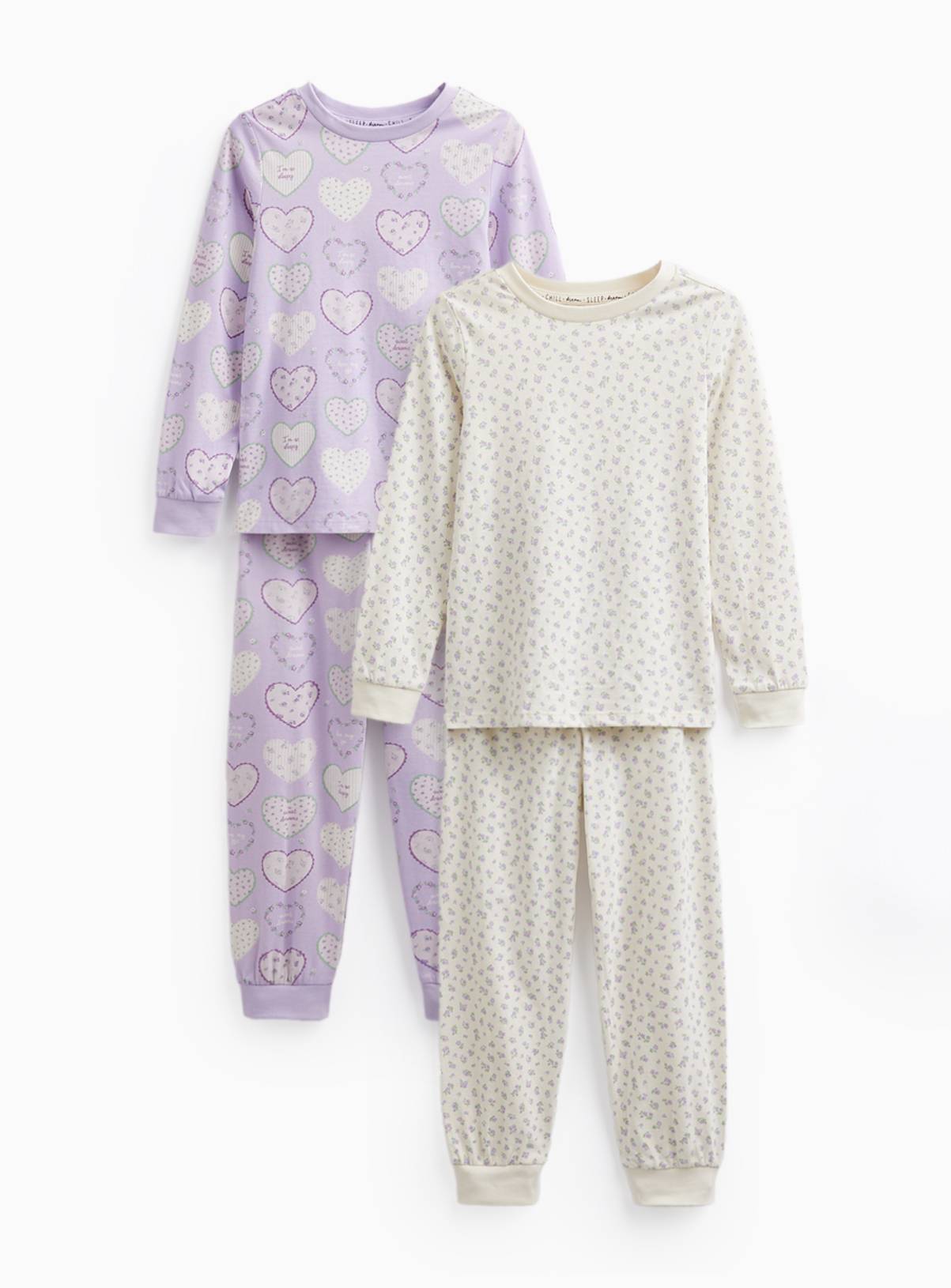 Heart & Floral Print Pyjamas 2 Pack 10-11 years - Image 1