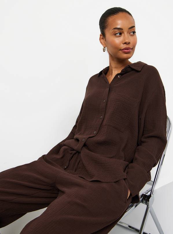 Brown Double Cloth Long Sleeve Shirt 14
