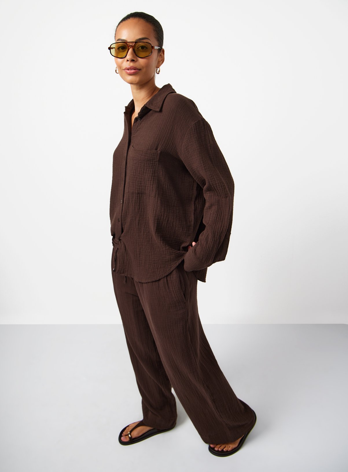 Brown Double Cloth Long Sleeve Shirt 18 - Image 2 thumbnail