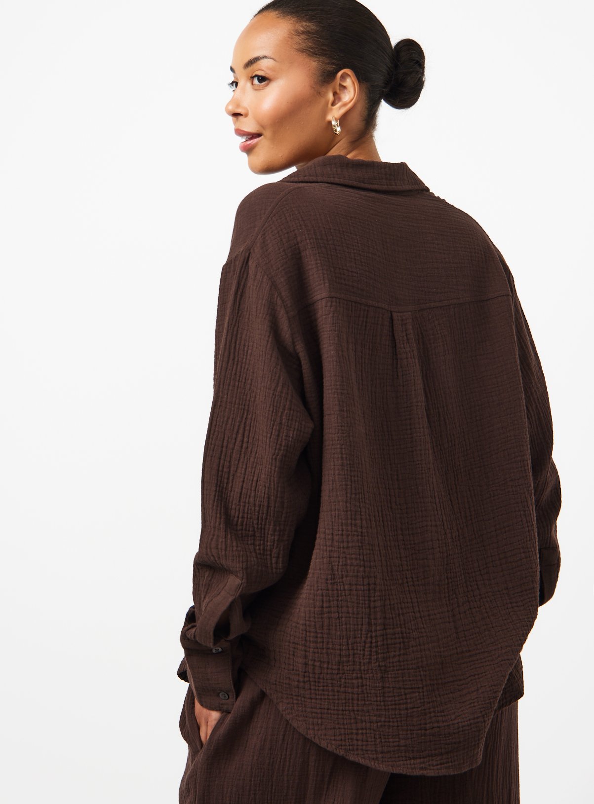 Brown Double Cloth Long Sleeve Shirt 18 - Image 4 thumbnail