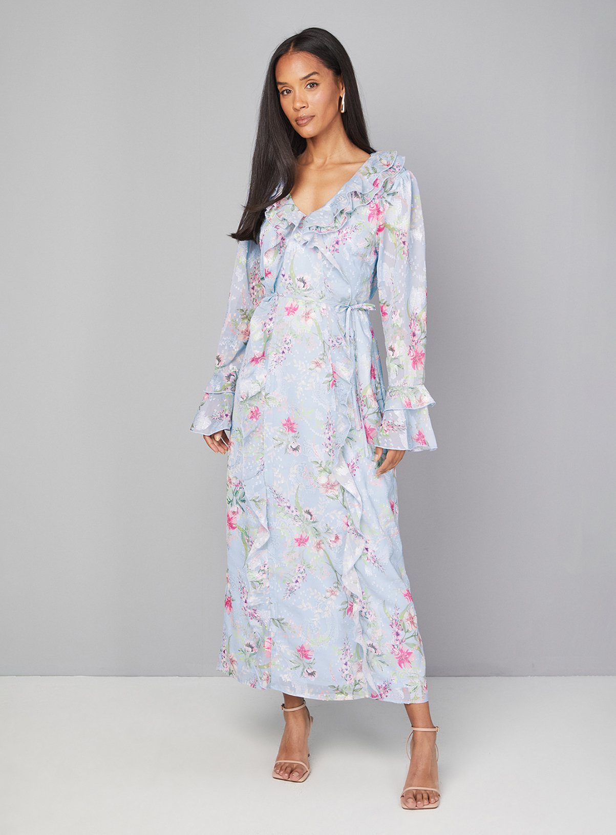 WALLIS Floral Ruffle Belted Midaxi Dress 20 - Image 1 thumbnail