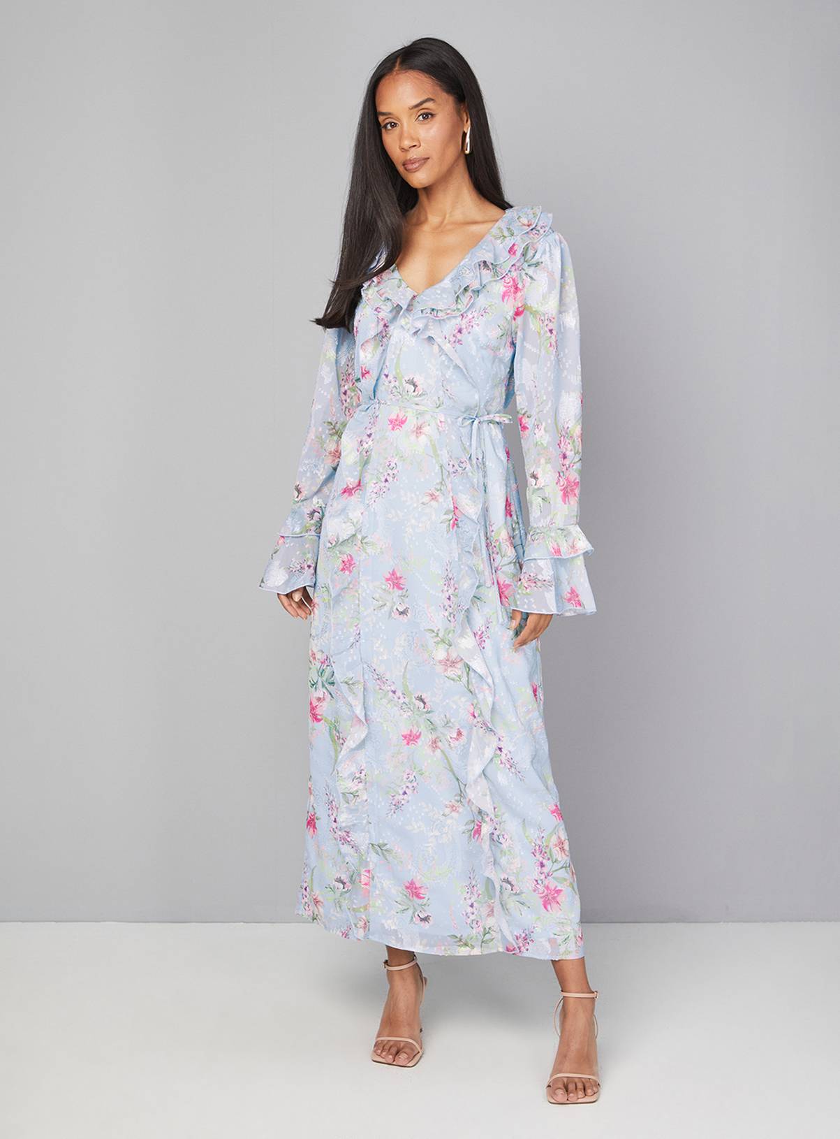 WALLIS Floral Ruffle Belted Midaxi Dress 20 - Image 1