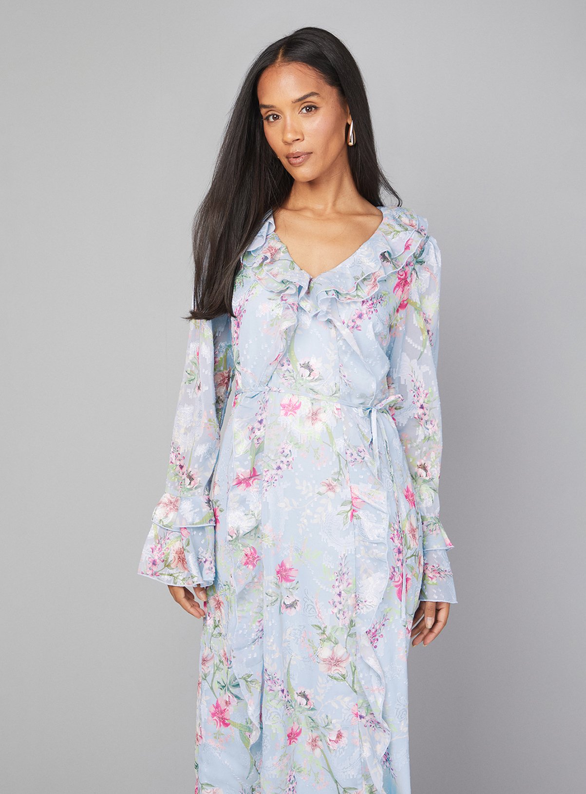 WALLIS Floral Ruffle Belted Midaxi Dress 20 - Image 2 thumbnail