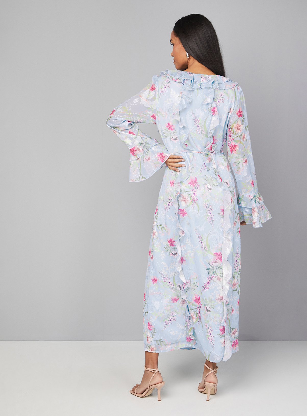 WALLIS Floral Ruffle Belted Midaxi Dress 20 - Image 3 thumbnail