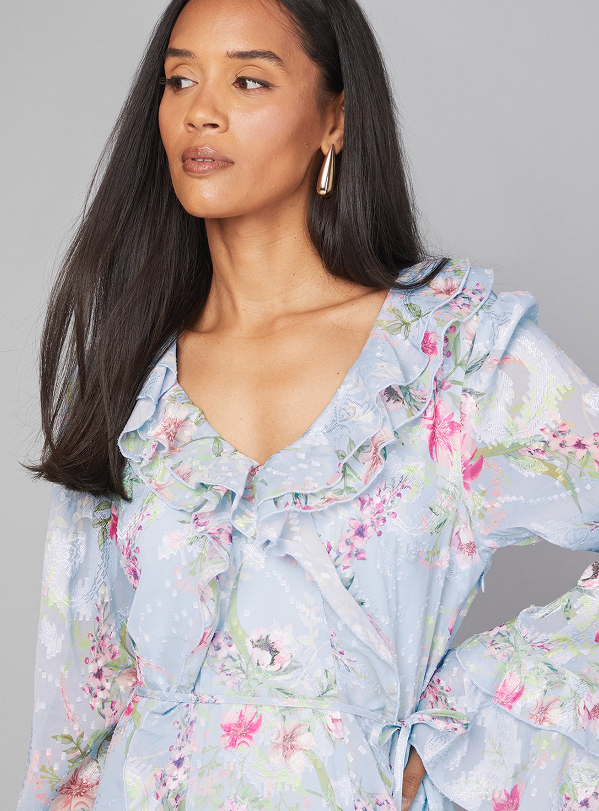 WALLIS Floral Ruffle Belted Midaxi Dress 20 - Image 4 thumbnail
