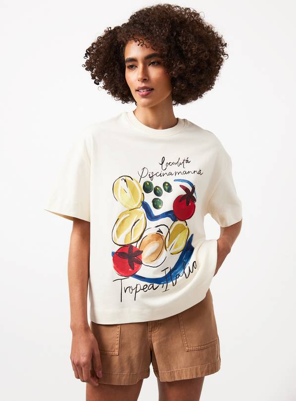 Cream Holiday Fruit Graphic Oversized Fit T-Shirt XL