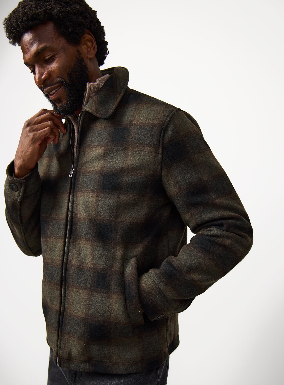 Khaki Check Print Brushed Shacket XXL - Image 1 thumbnail