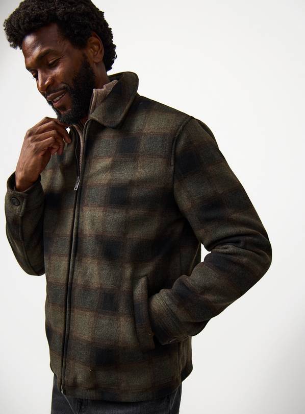 Khaki Check Print Brushed Shacket XXXXL