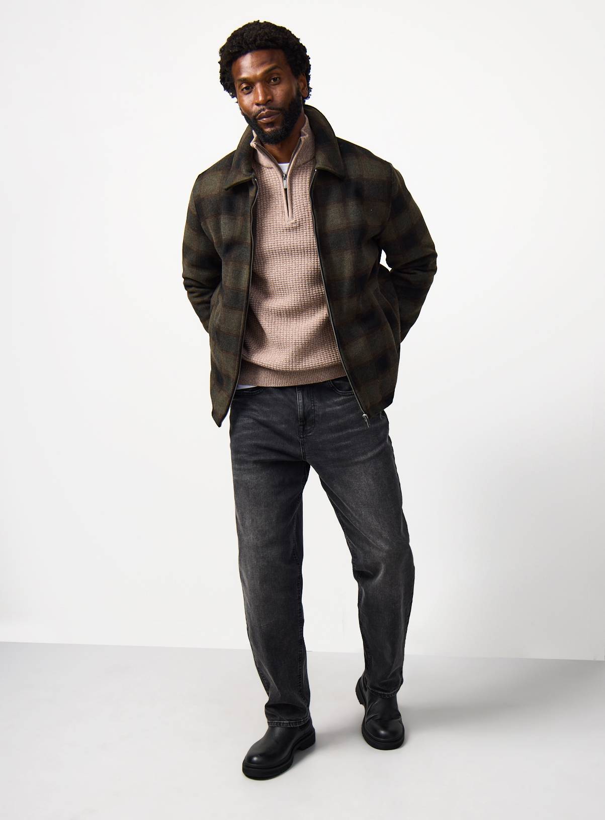 Khaki Check Print Brushed Shacket XXL - Image 2