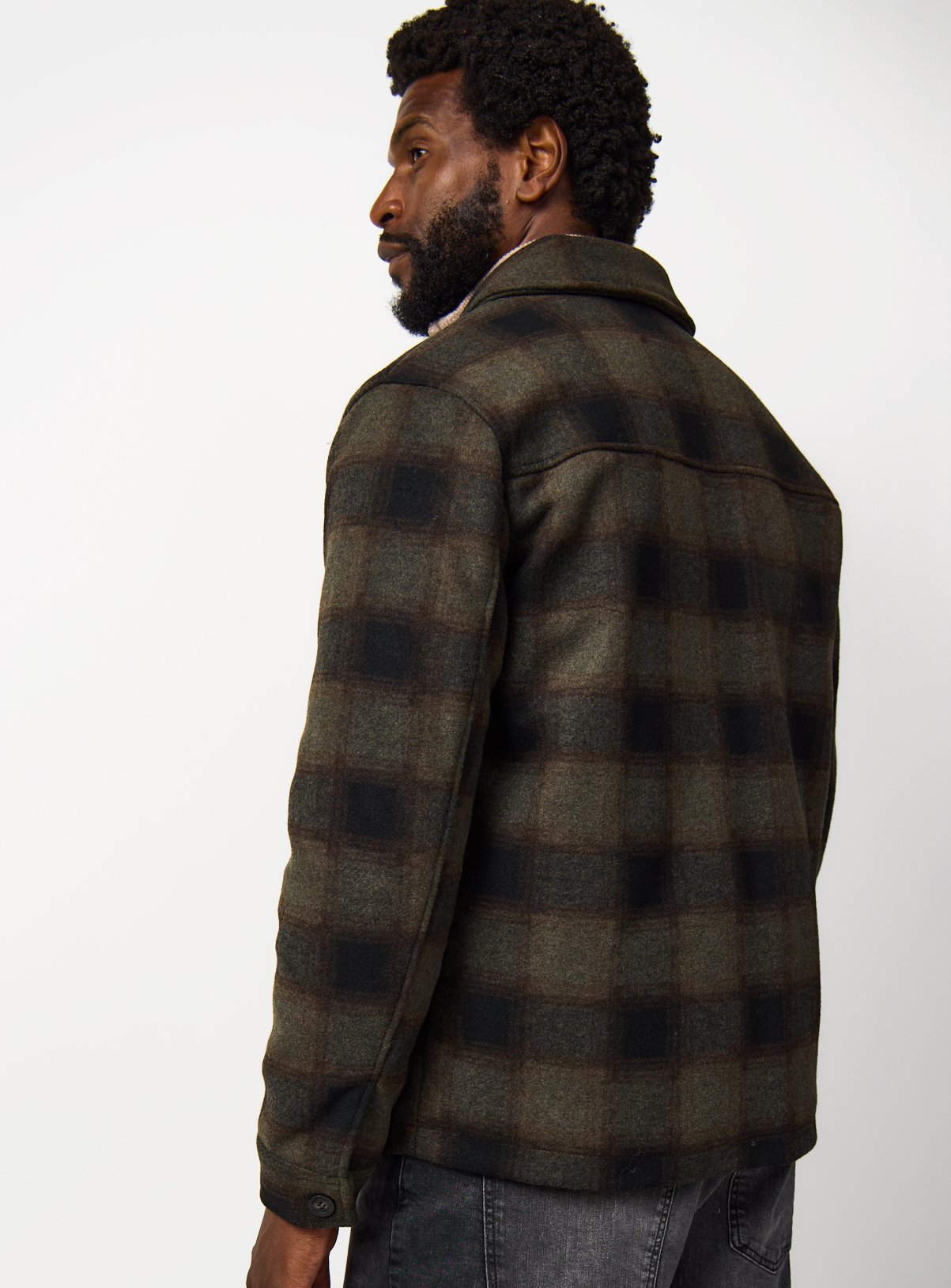 Khaki Check Print Brushed Shacket XXL - Image 5 thumbnail