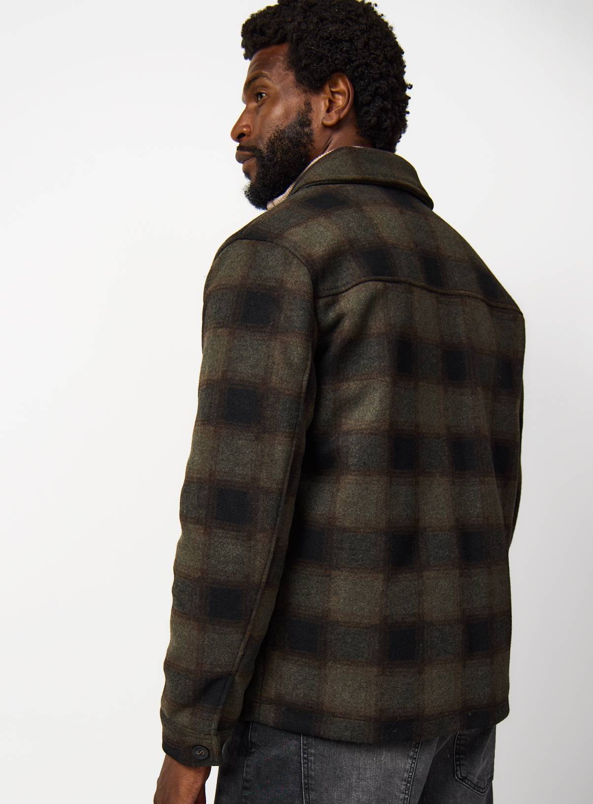 Khaki Check Print Brushed Shacket XXL - Image 5