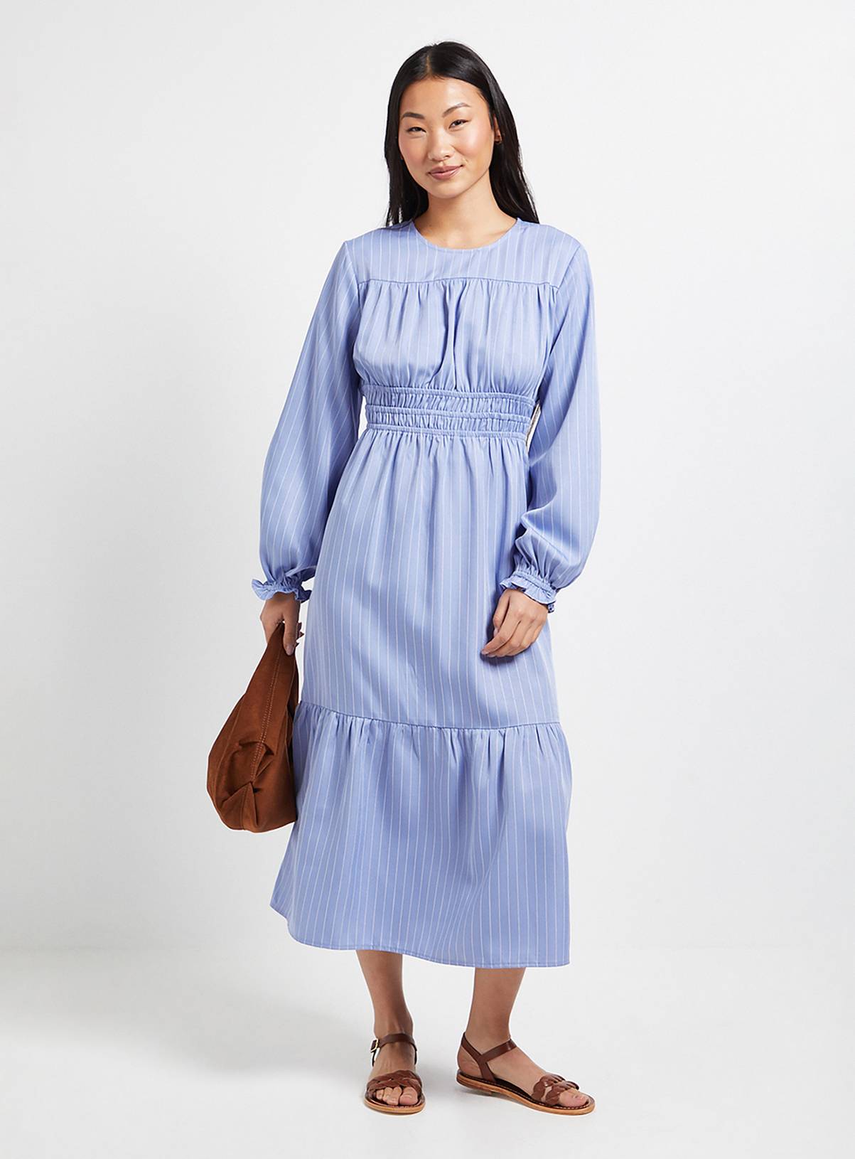 DOROTHY PERKINS Petite Shirred Bodice Tiered Stripe Midaxi Dress 6 - Image 1