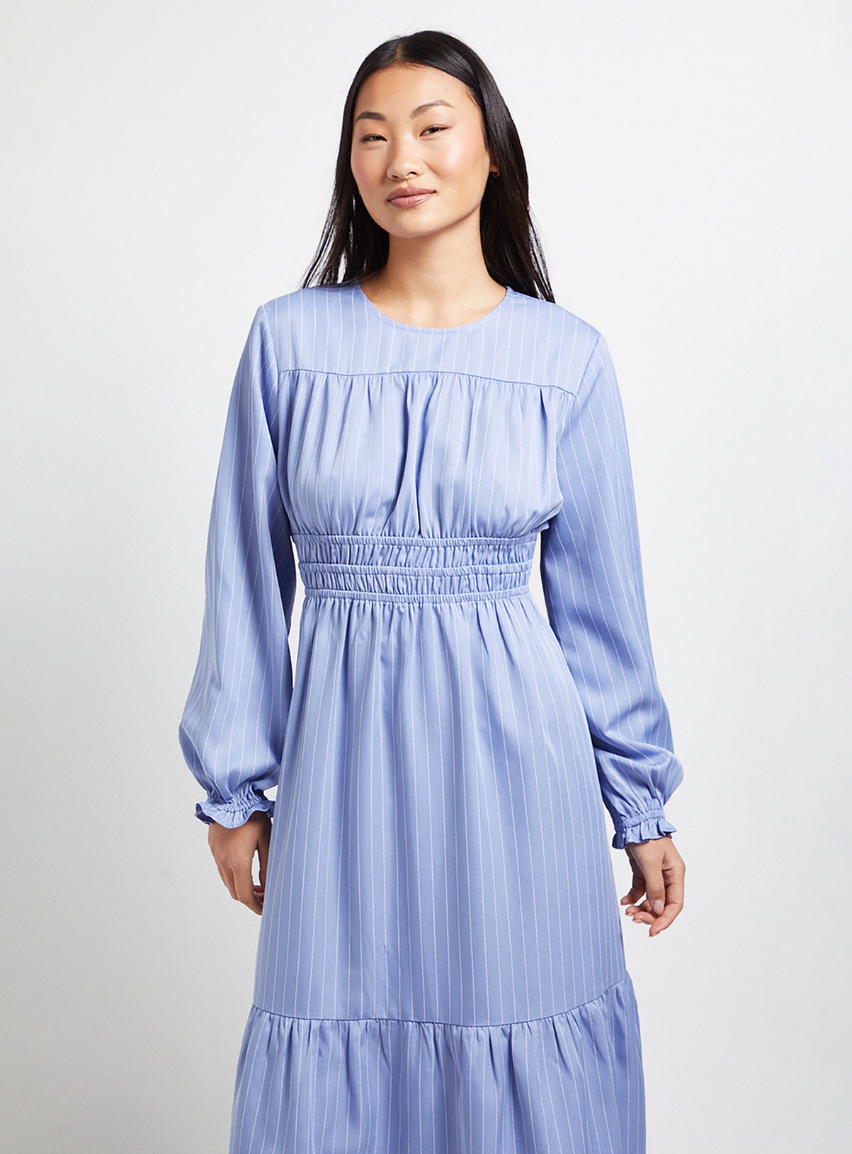 DOROTHY PERKINS Petite Shirred Bodice Tiered Stripe Midaxi Dress 6 - Image 2 thumbnail