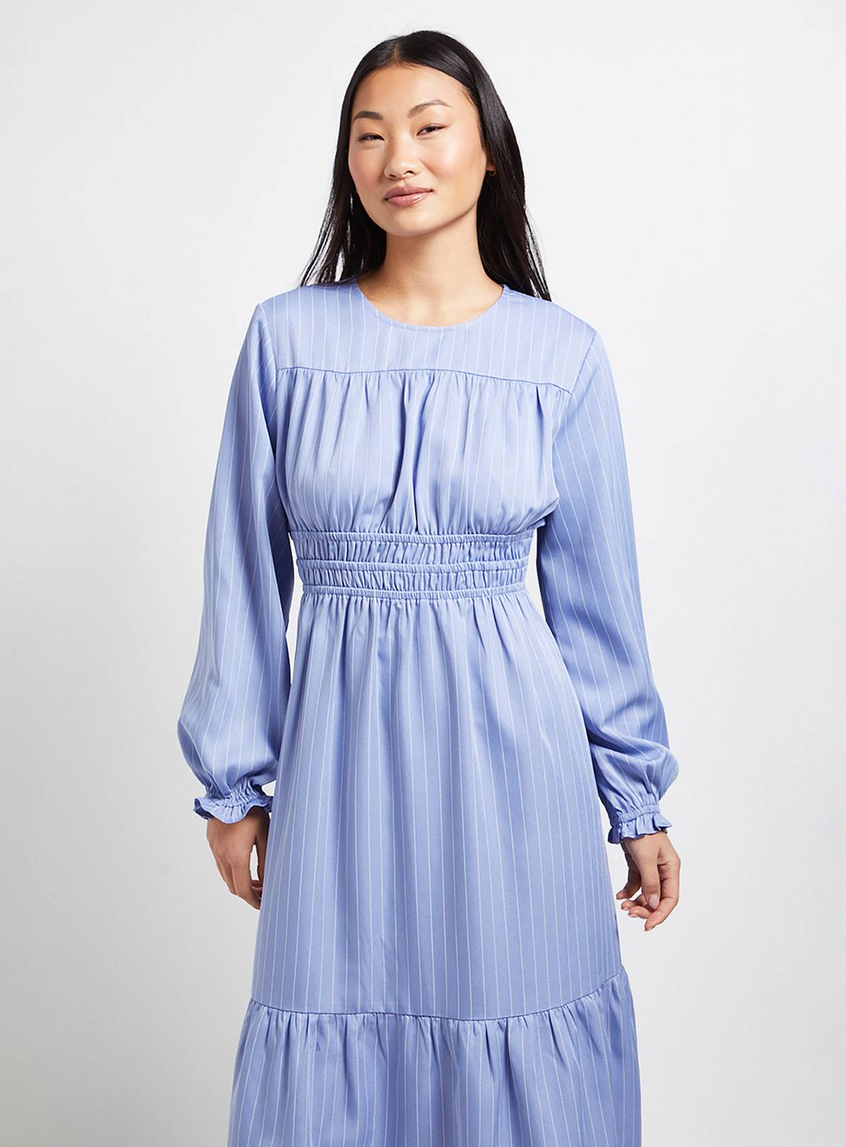 DOROTHY PERKINS Petite Shirred Bodice Tiered Stripe Midaxi Dress 6 - Image 2