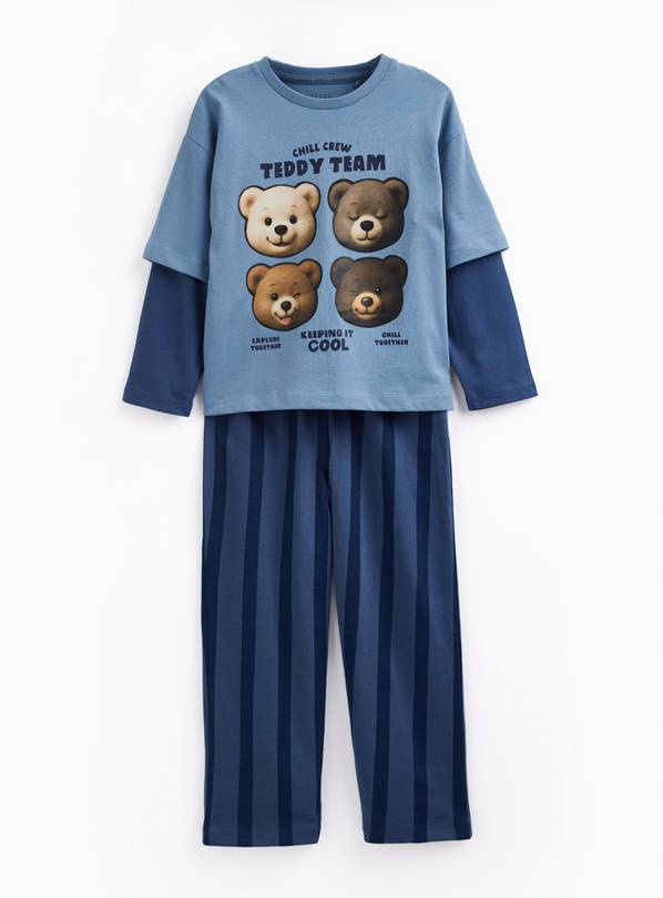 Blue Teddy Graphic Mock Layer Pyjamas 5-6 years