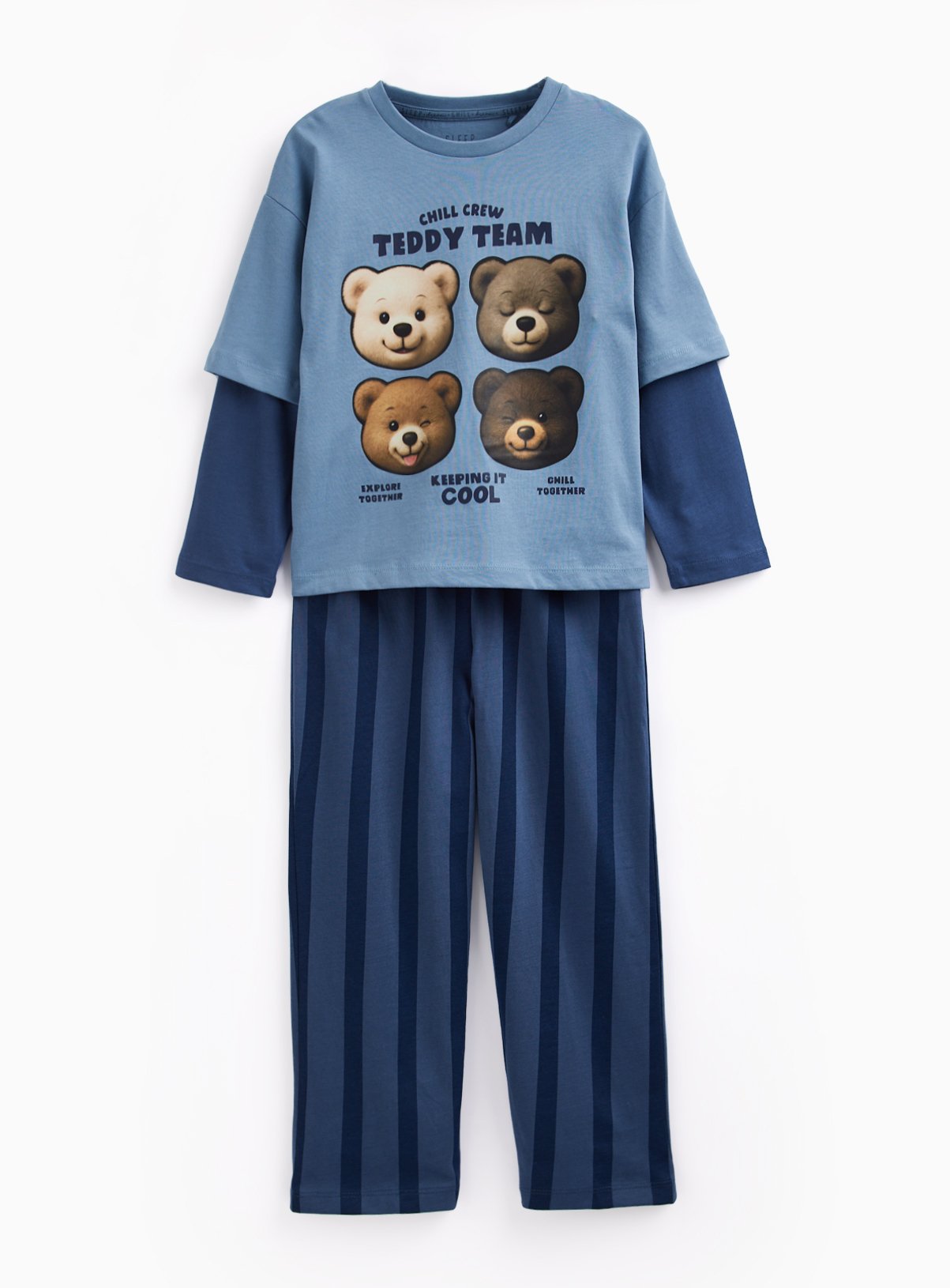 Blue Teddy Graphic Mock Layer Pyjamas 4-5 years - Image 3 thumbnail