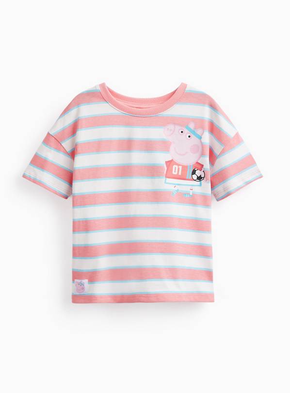 Pink Stripe Peppa Pig Football Print T-Shirt 5-6 years