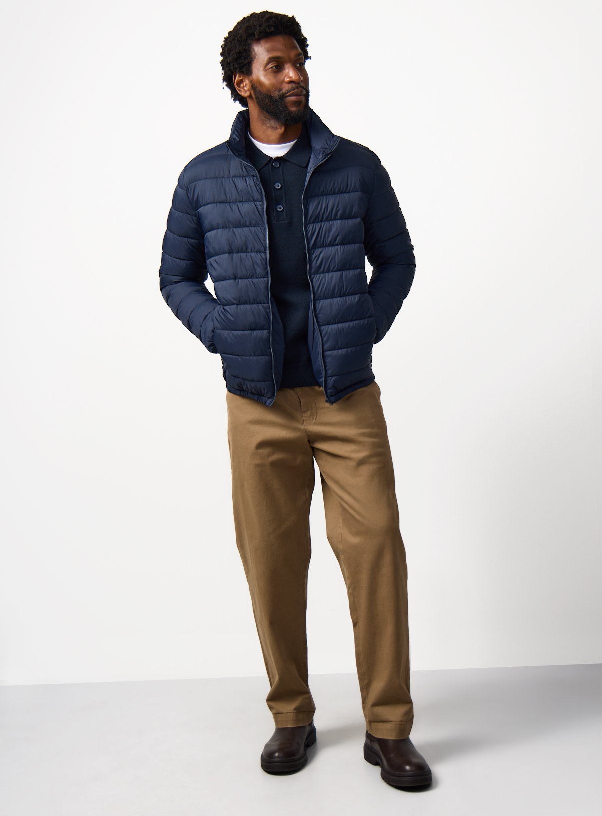 Navy Quilted Hooded Puffer Jacket L - Image 4 thumbnail
