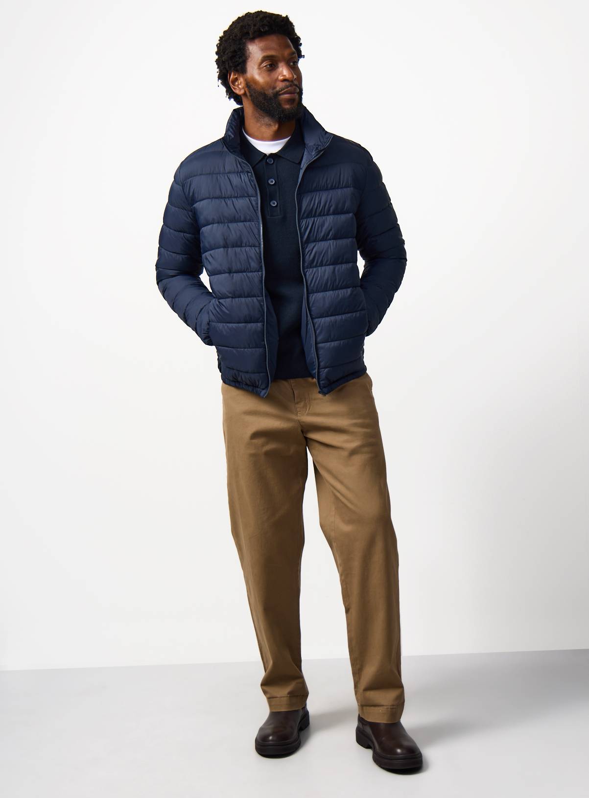 Navy Quilted Hooded Puffer Jacket L - Image 4