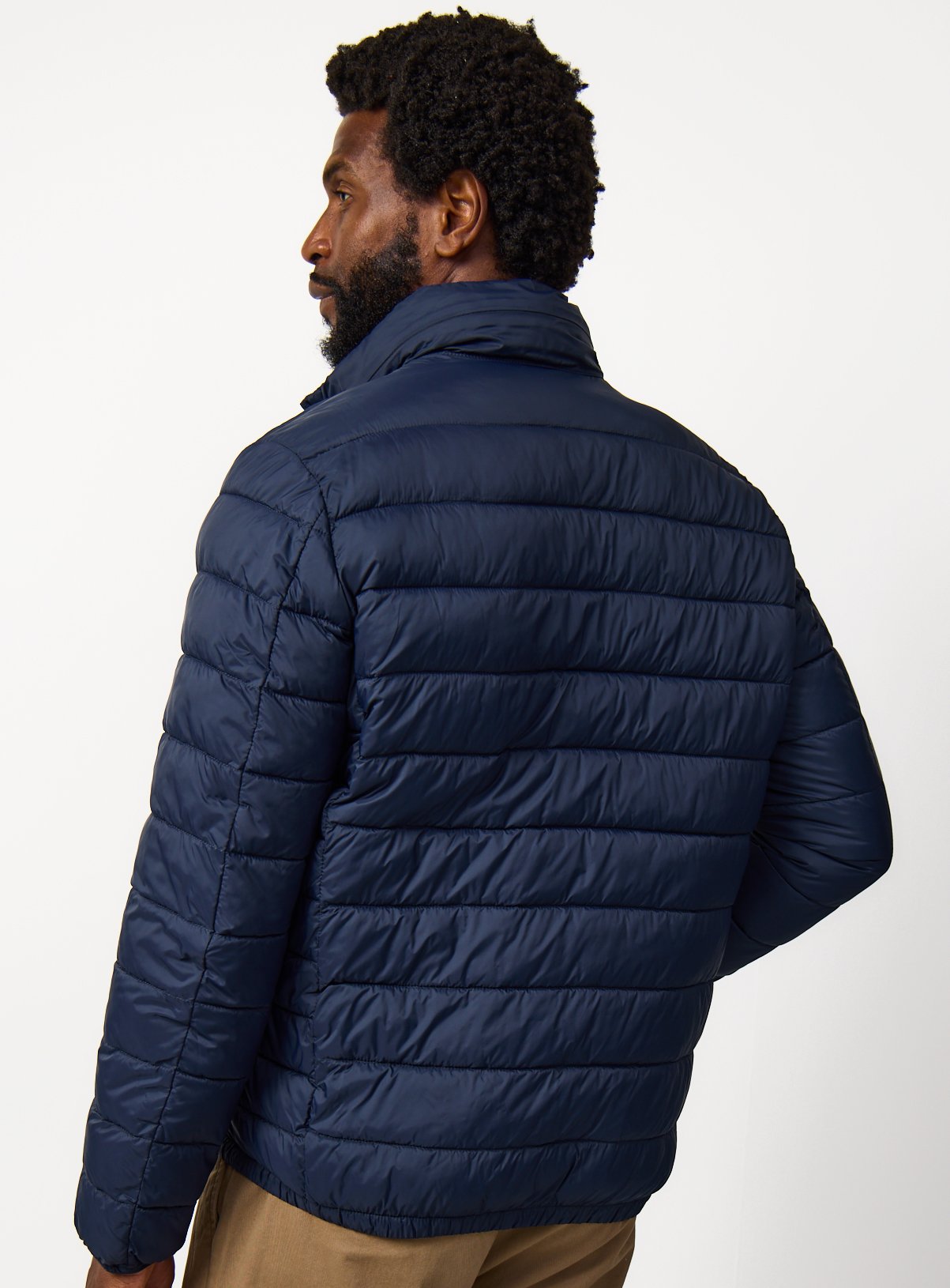 Navy Quilted Hooded Puffer Jacket L - Image 5 thumbnail