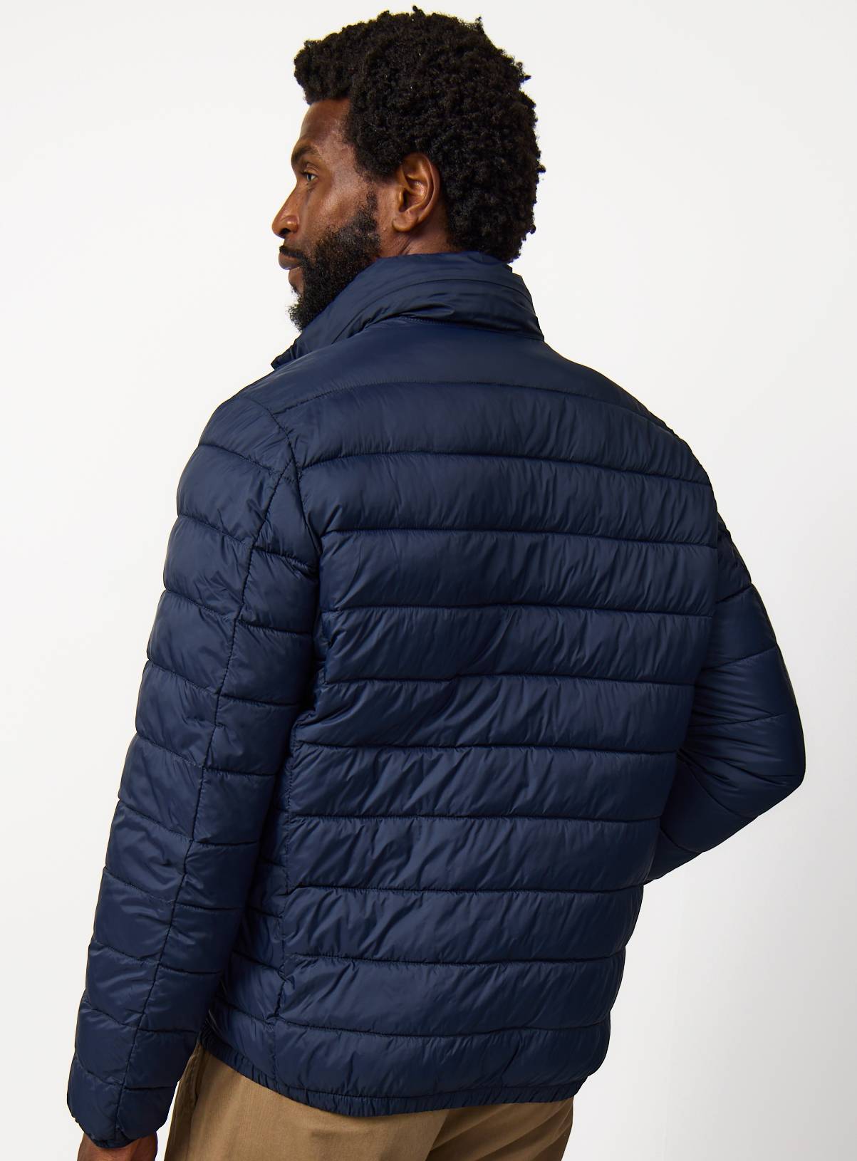 Navy Quilted Hooded Puffer Jacket L - Image 5