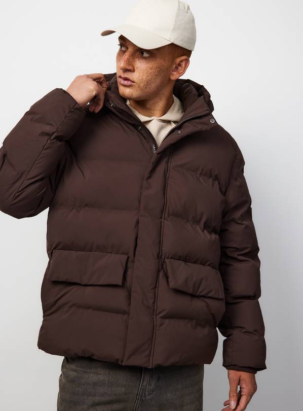 Brown Heavy Padded Hooded Puffer Jacket S