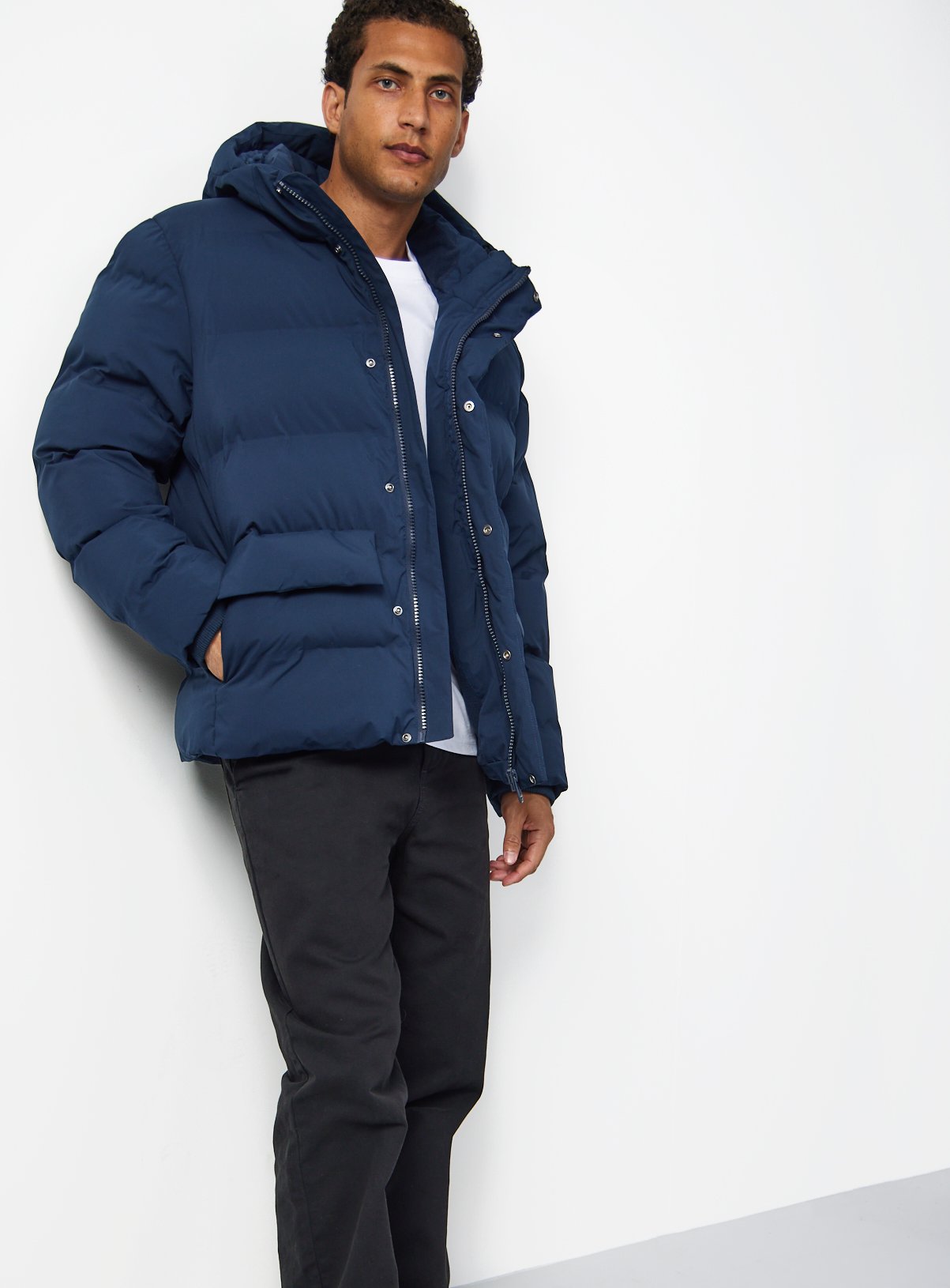 Navy Heavy Padded Hooded Puffer Jacket S - Image 2 thumbnail