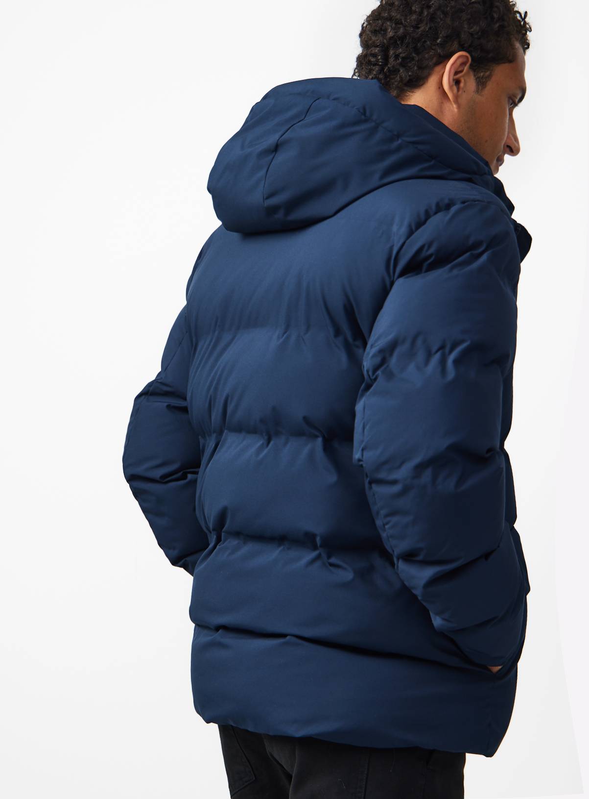 Navy Heavy Padded Hooded Puffer Jacket S - Image 3