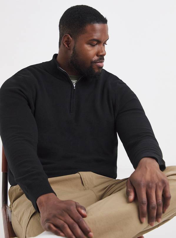 JACAMO Cotton 1/4 Zip Funnel Neck Knit Top Black M