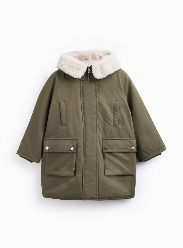 Khaki Faux Fur-Lined Hooded Parka Jacket 11-12 years