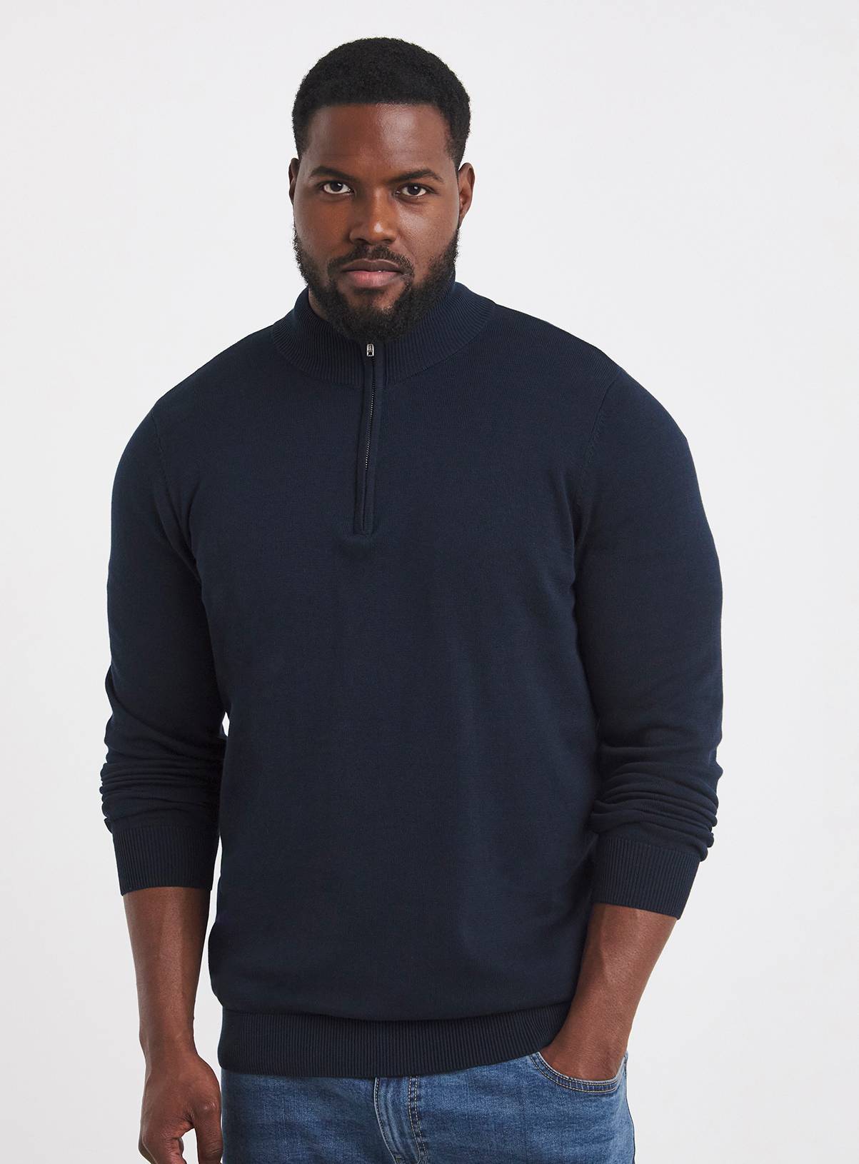 JACAMO Cotton 1/4 Zip Funnel Neck Knit Top Navy 2XL - Image 1