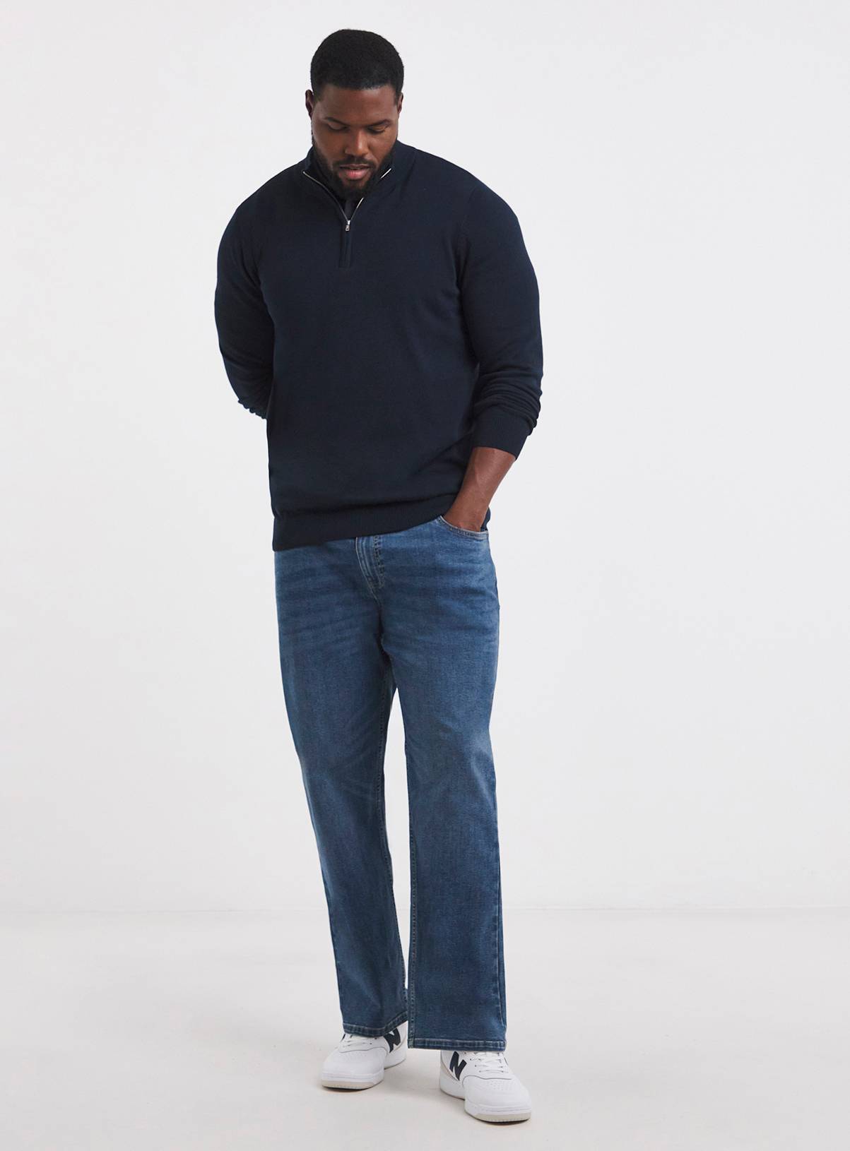 JACAMO Cotton 1/4 Zip Funnel Neck Knit Top Navy 2XL - Image 3