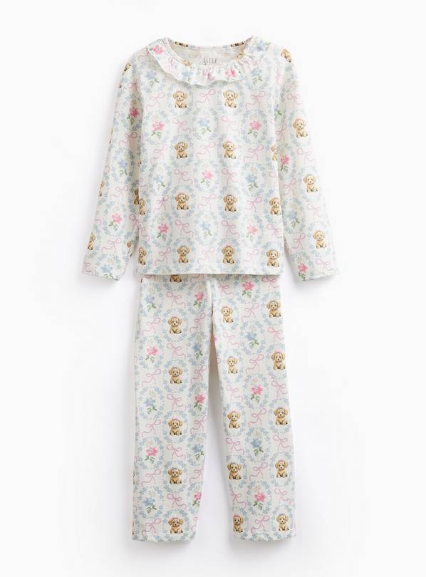 White Dog Print Frill Collar Pyjamas 6-7 years