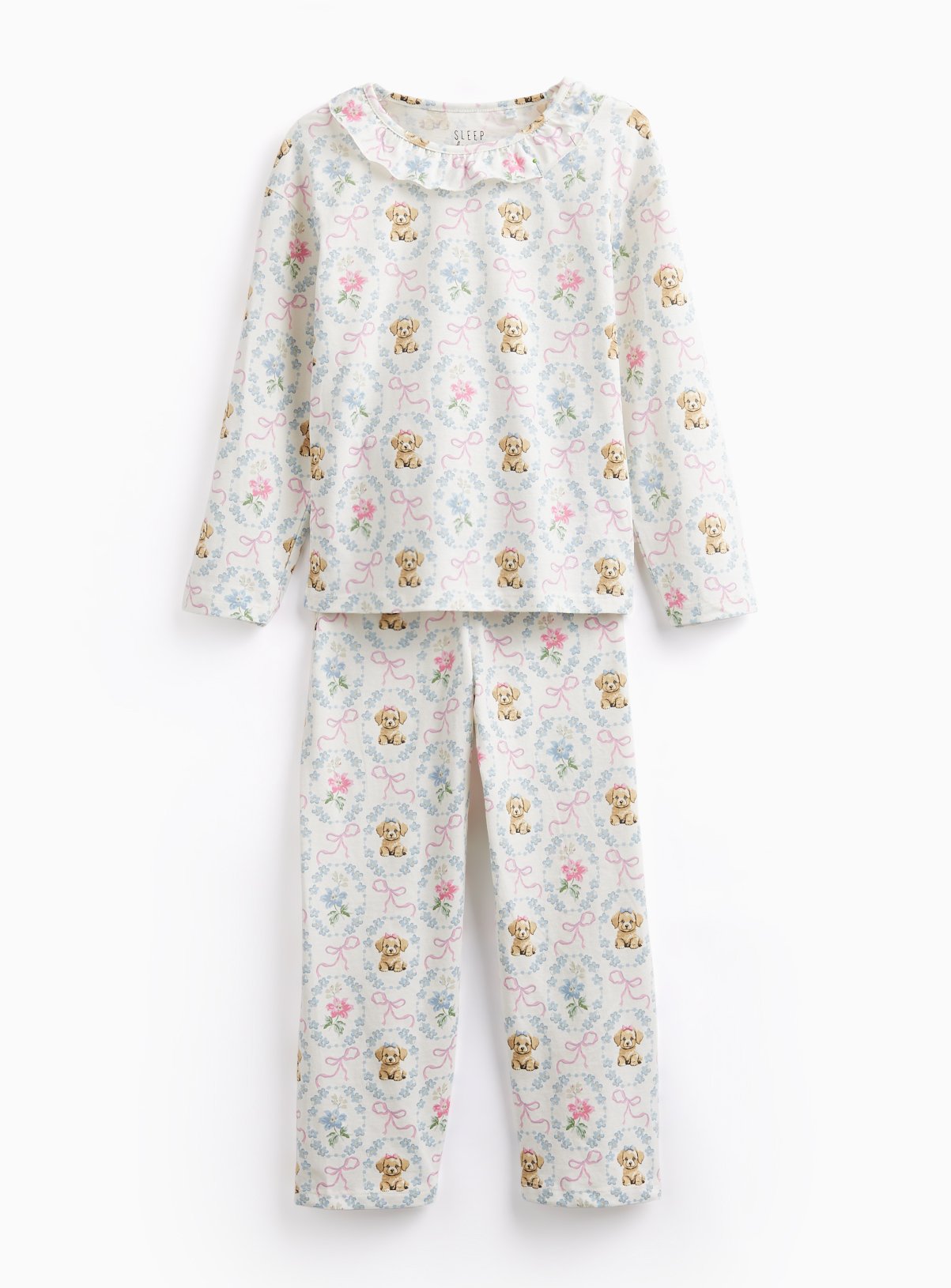 White Dog Print Frill Collar Pyjamas 3-4 years - Image 3 thumbnail