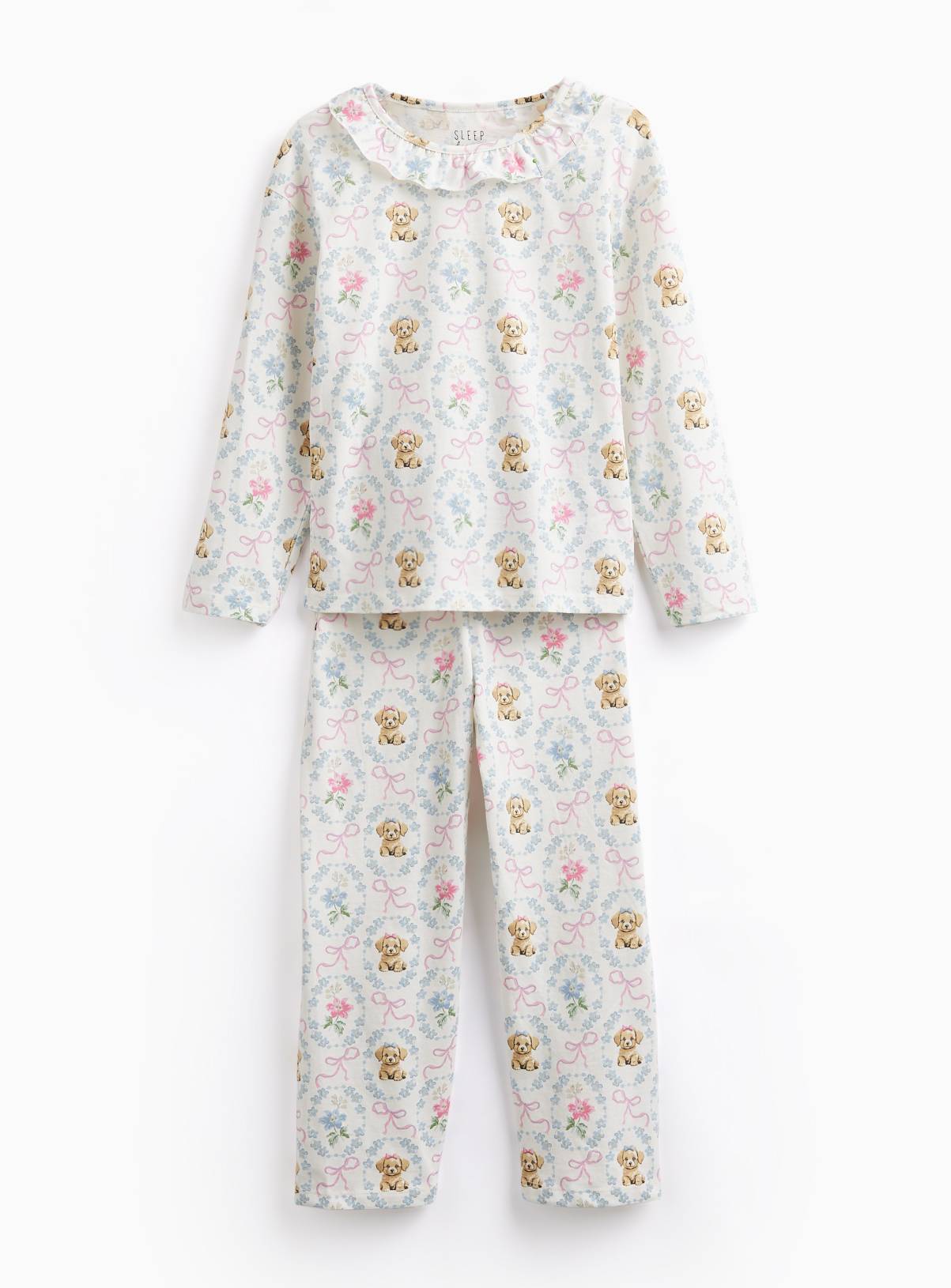 White Dog Print Frill Collar Pyjamas 3-4 years - Image 3