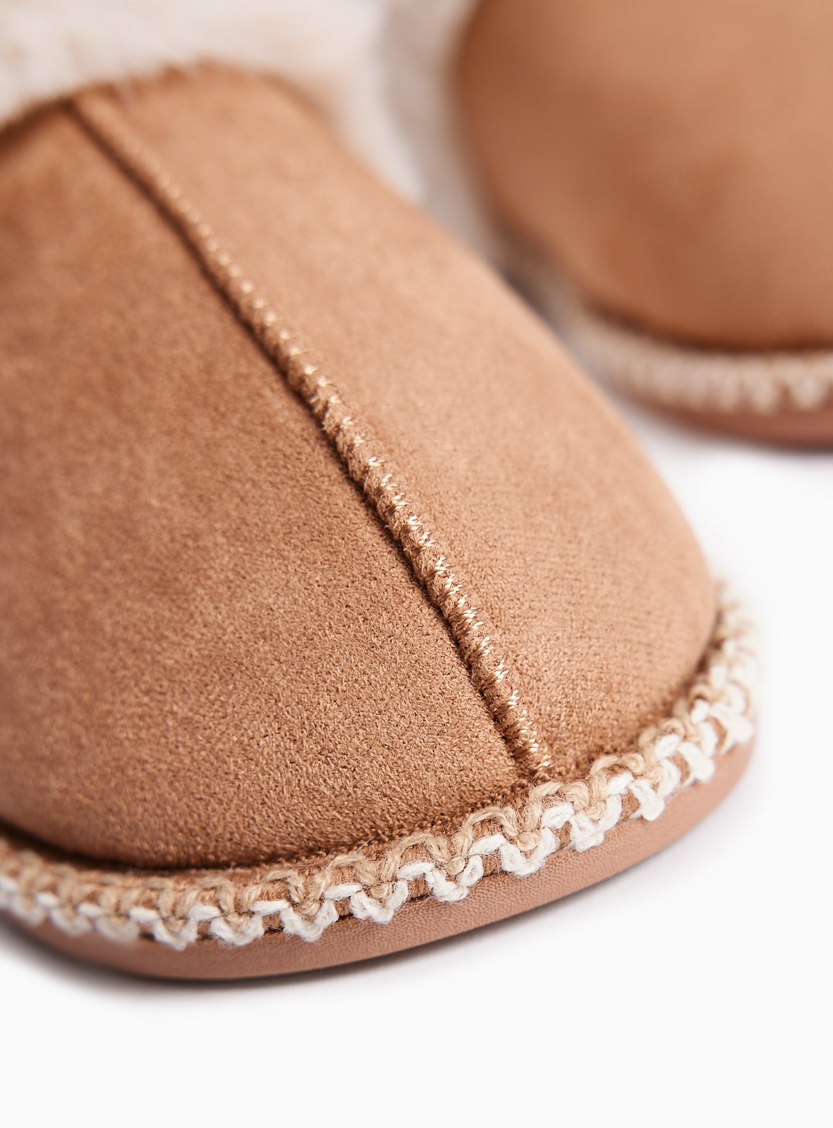 Tan Fur Trim Mule Slippers M - Image 3 thumbnail