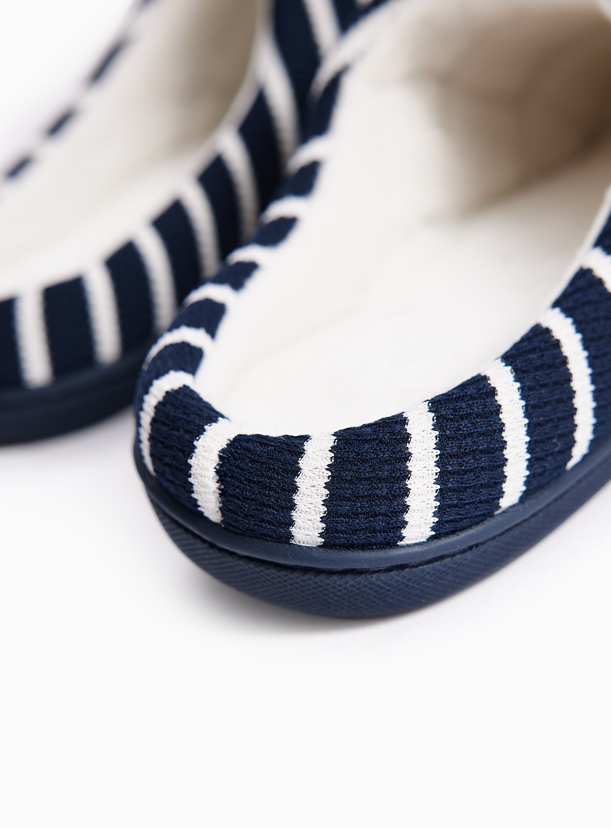 Navy Stripe Print Quilted Cupsole Mule Slippers S - Image 4 thumbnail