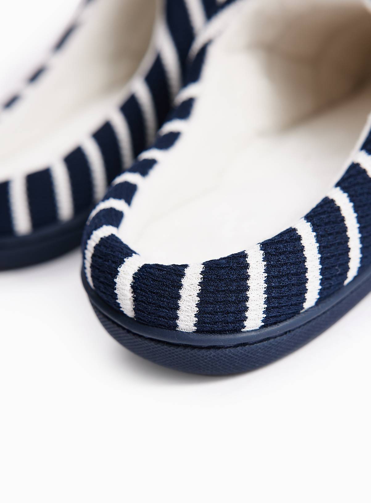 Navy Stripe Print Quilted Cupsole Mule Slippers S - Image 4