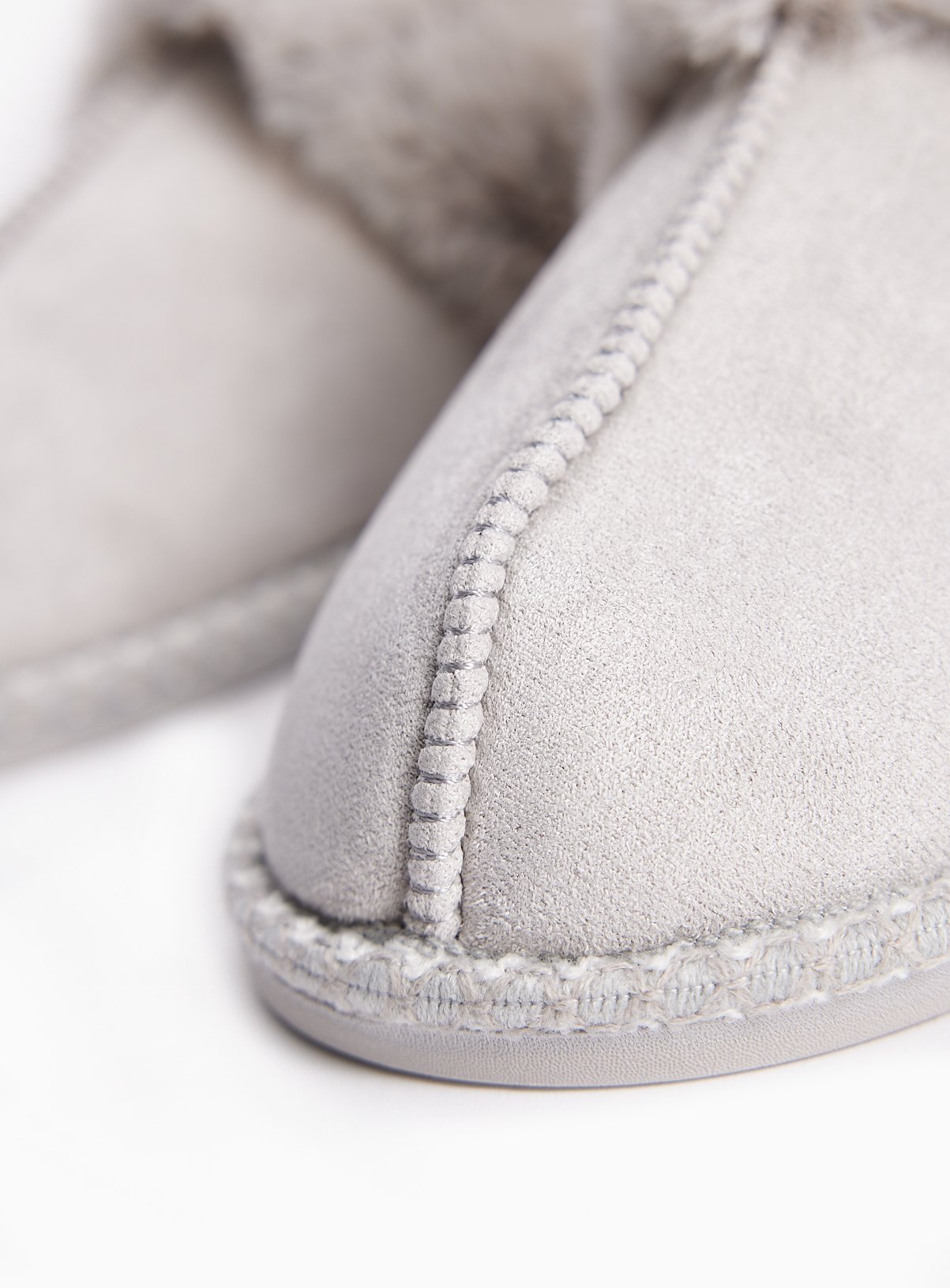 Grey Fur Trim Mule Slippers L - Image 3 thumbnail