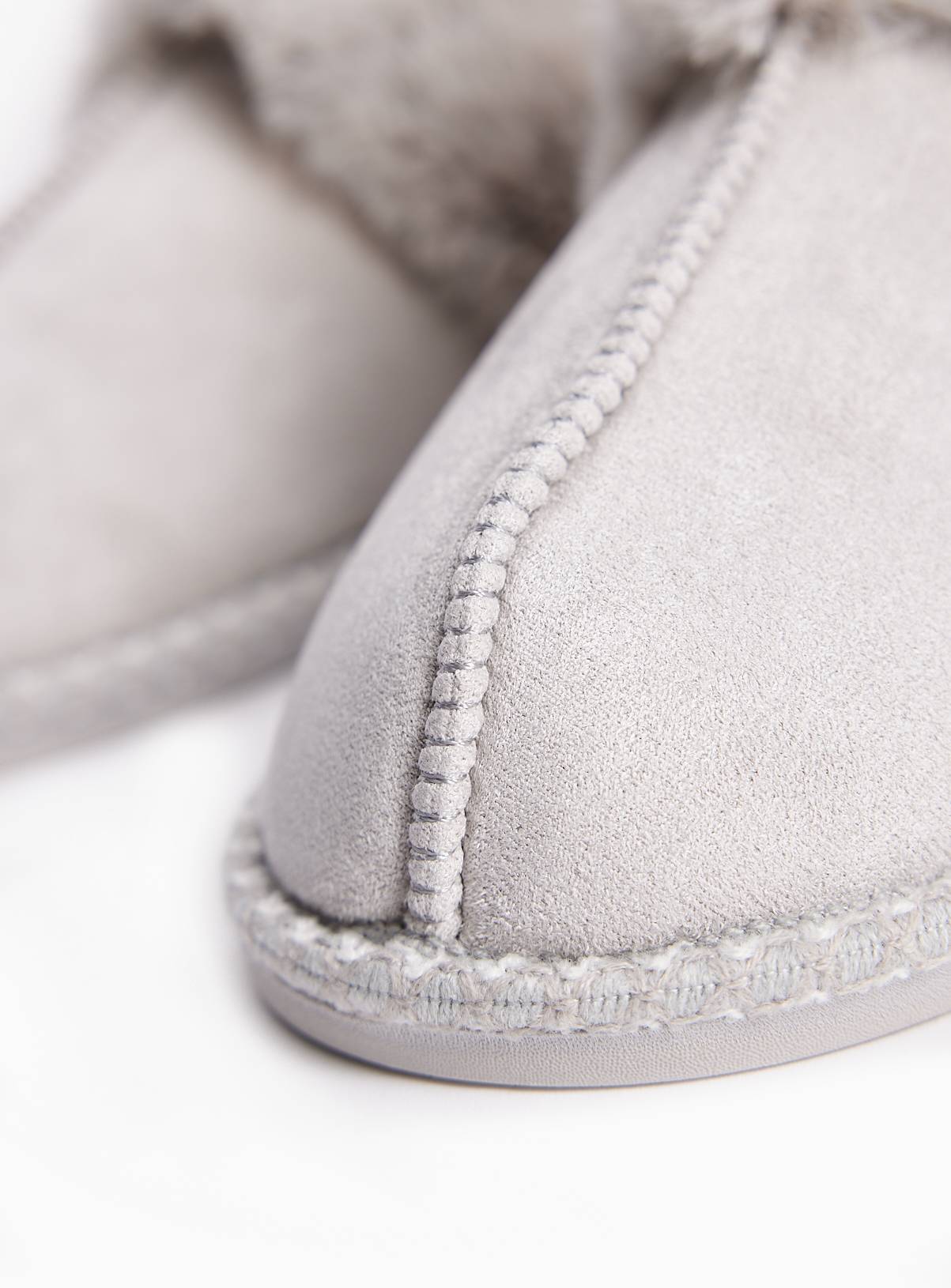Grey Fur Trim Mule Slippers L - Image 3