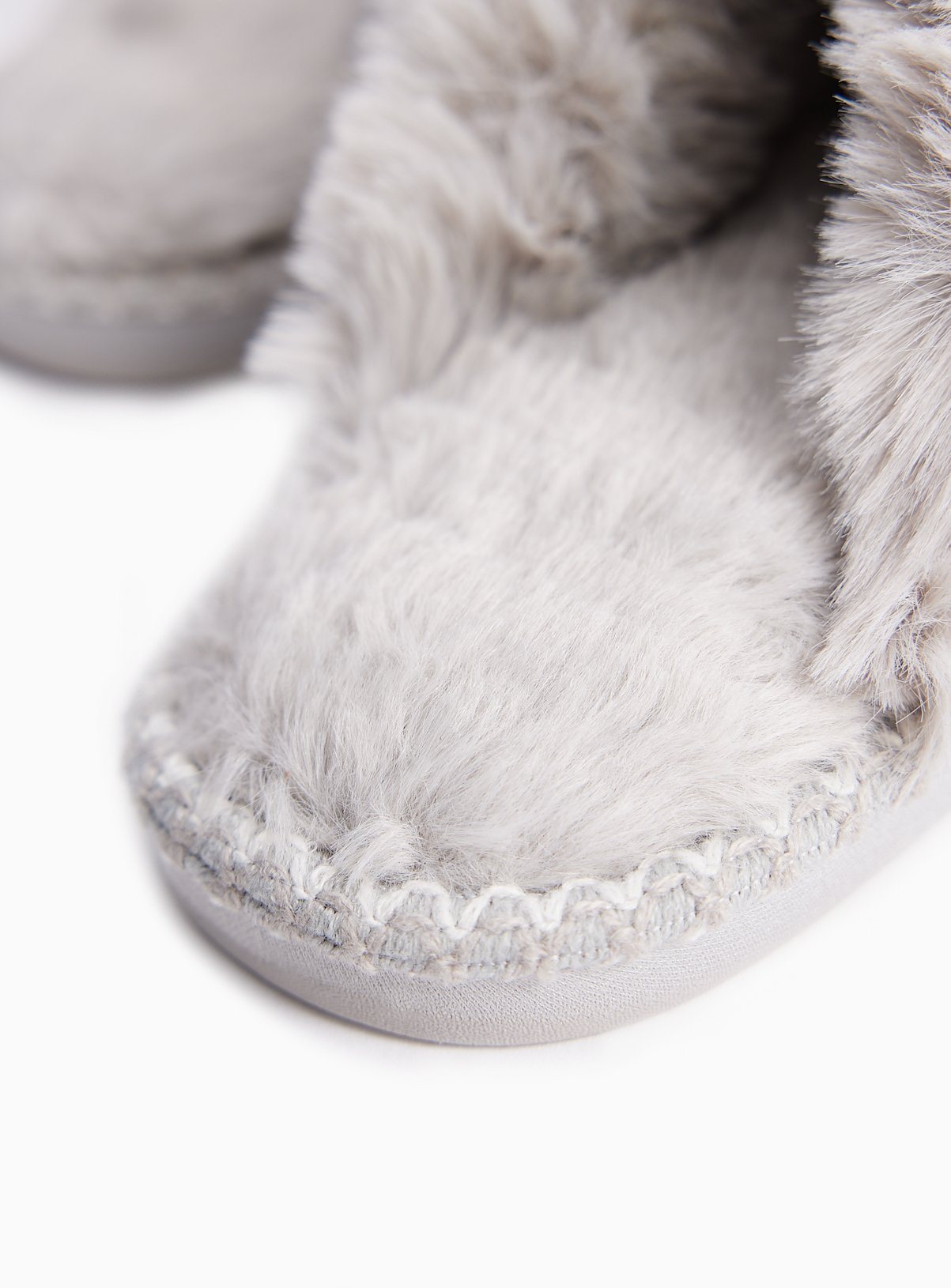 Grey Fur Trim Mule Slippers L - Image 4 thumbnail