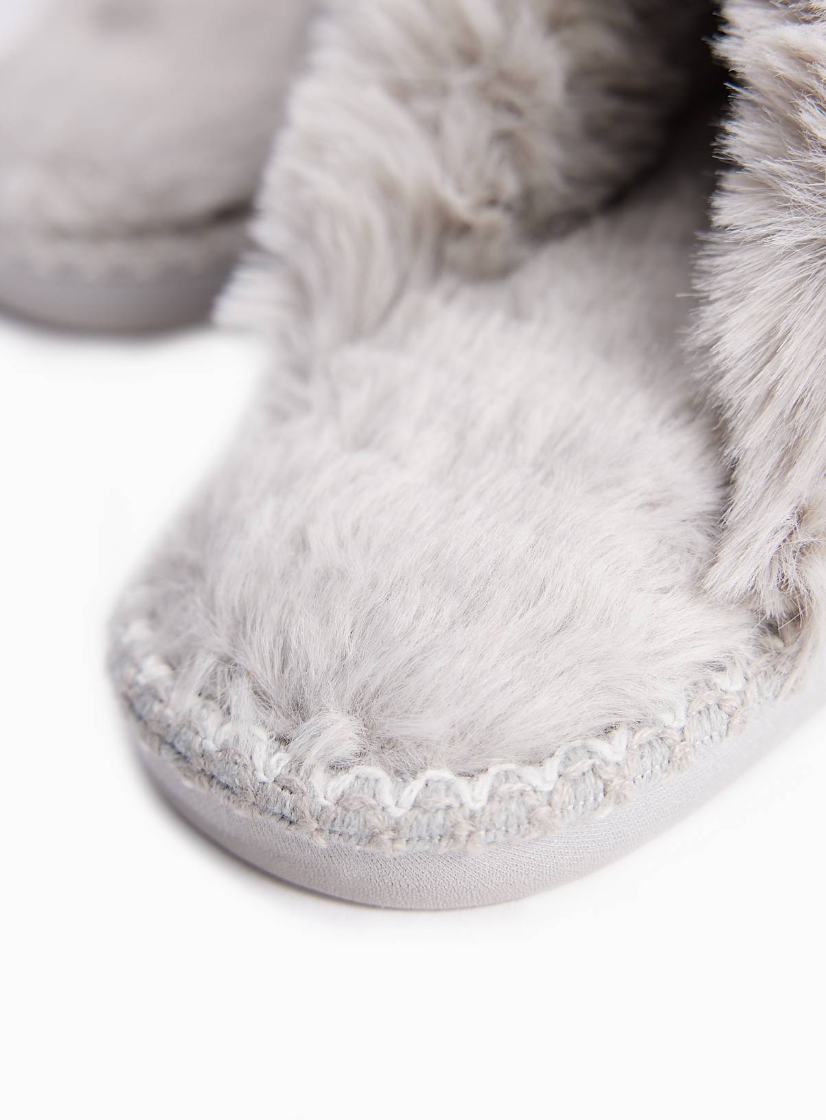 Grey Fur Trim Mule Slippers L - Image 4