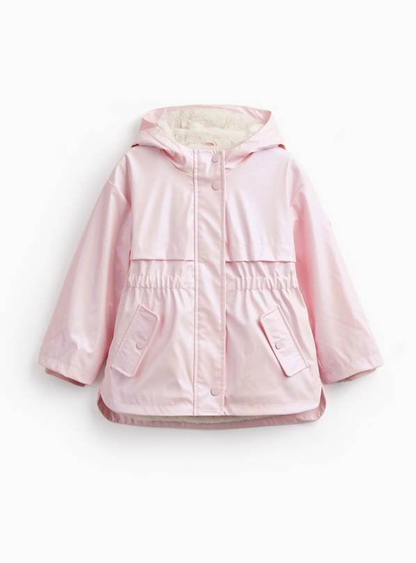 Pink Pearlised Faux Fur Lined Rubber Mac  7-8 years
