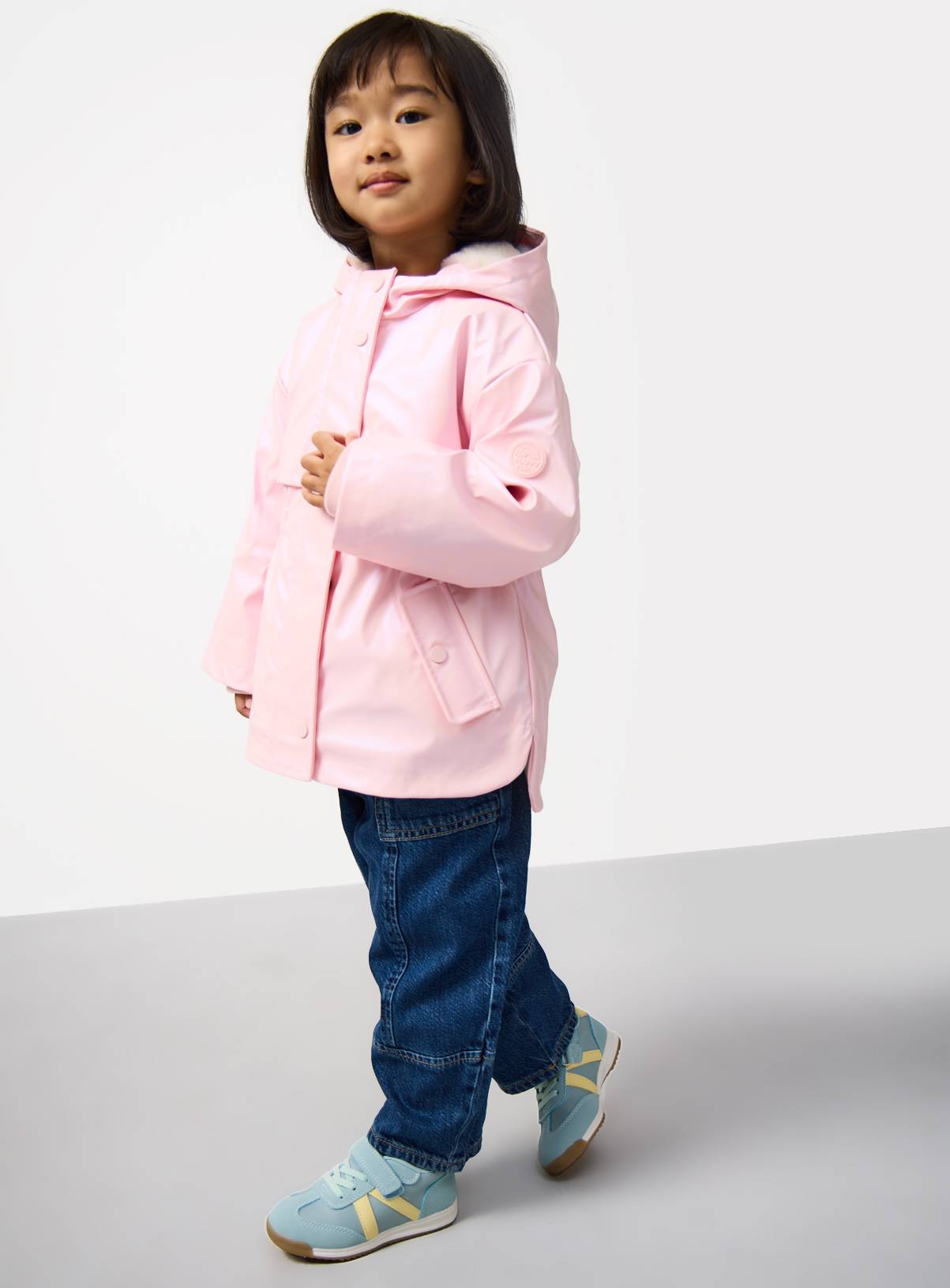 Pink Pearlised Faux Fur Lined Rubber Mac  7-8 years - Image 1