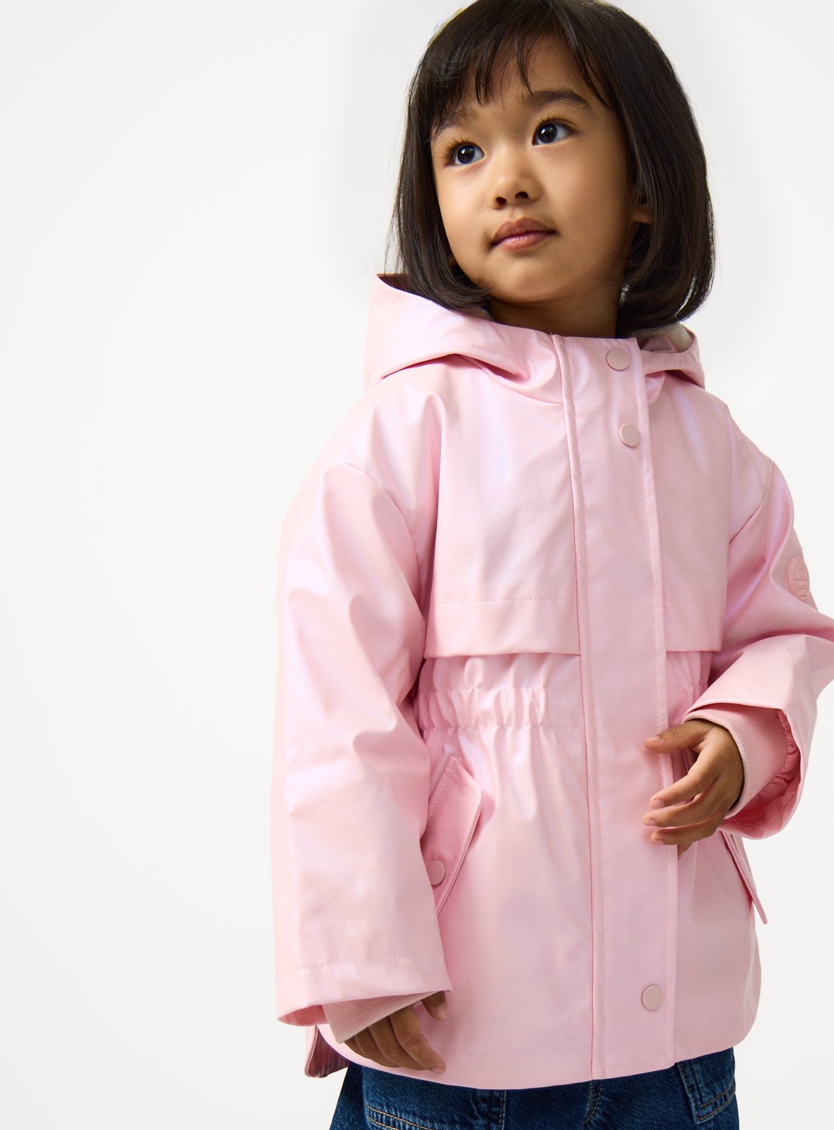 Pink Pearlised Faux Fur Lined Rubber Mac  7-8 years - Image 2 thumbnail