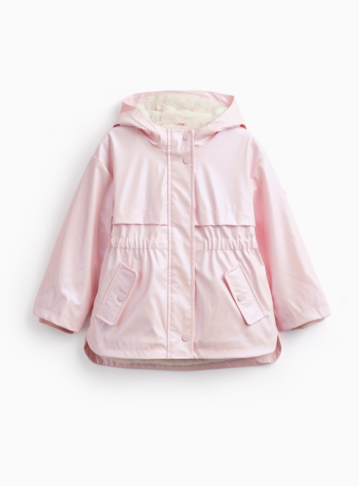 Pink Pearlised Faux Fur Lined Rubber Mac  7-8 years - Image 3 thumbnail