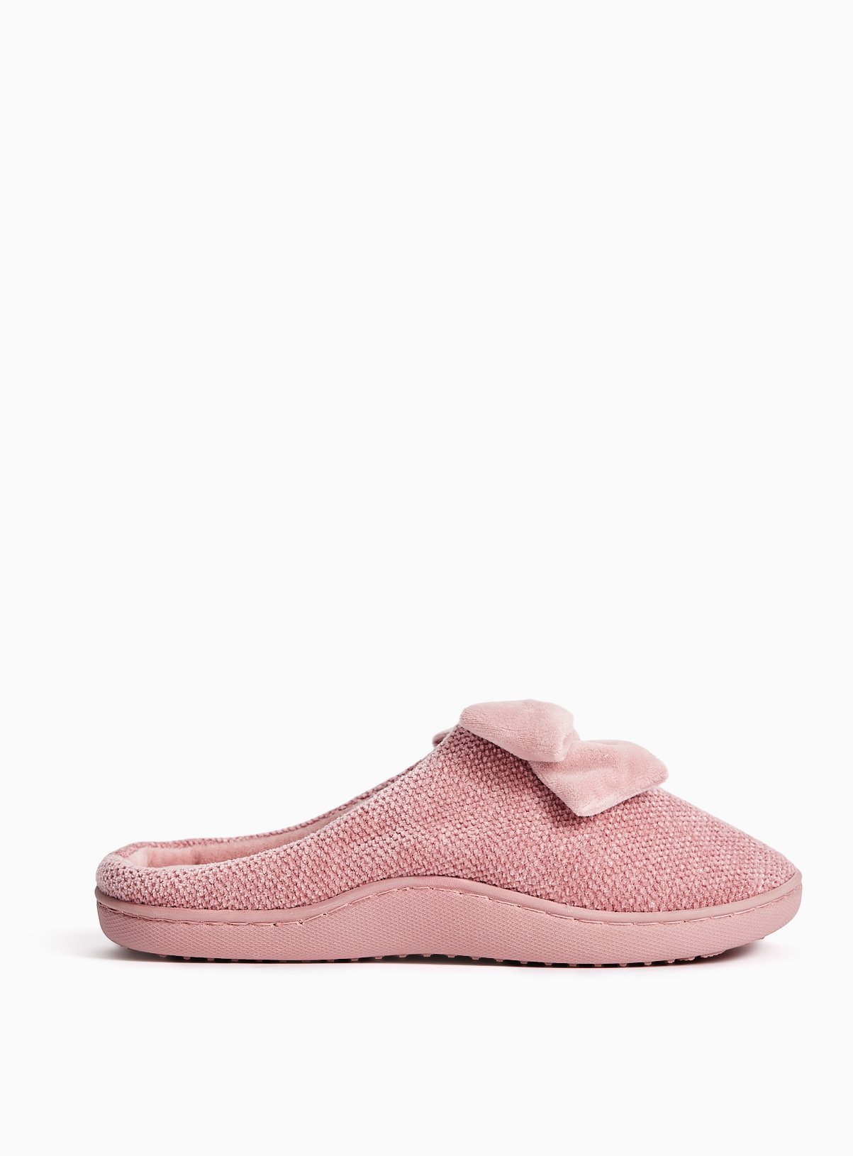 Pink Velour Bow Detail Cupsole Mule Slippers S - Image 2 thumbnail