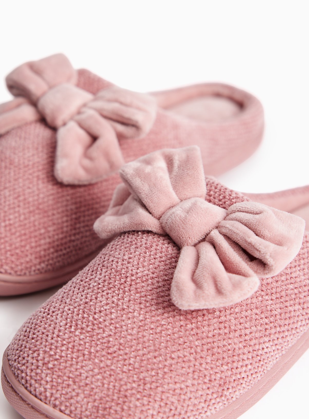 Pink Velour Bow Detail Cupsole Mule Slippers S - Image 3 thumbnail