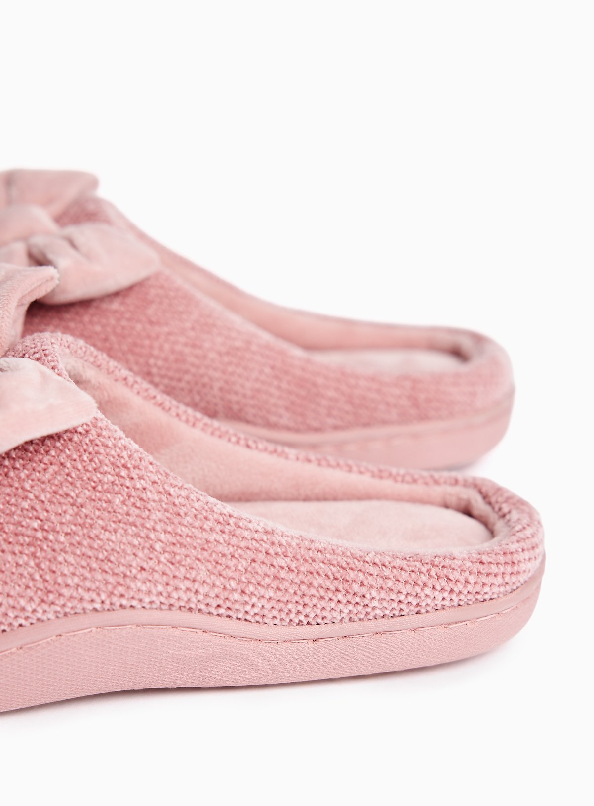 Pink Velour Bow Detail Cupsole Mule Slippers S - Image 4 thumbnail