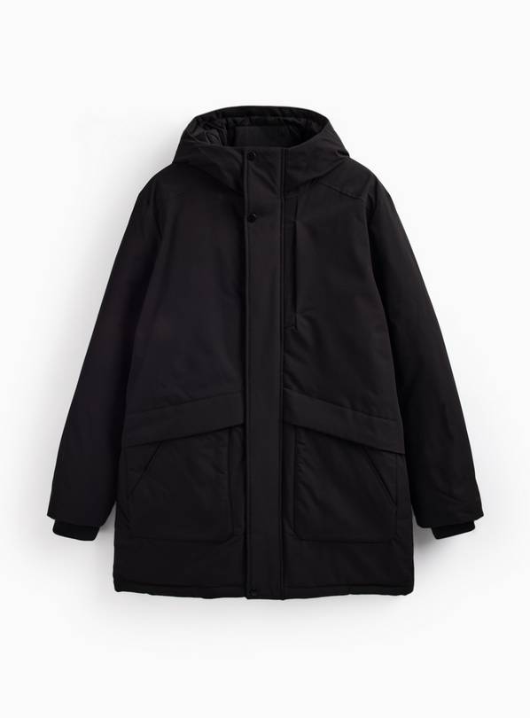 Black Hooded Longline Parka M